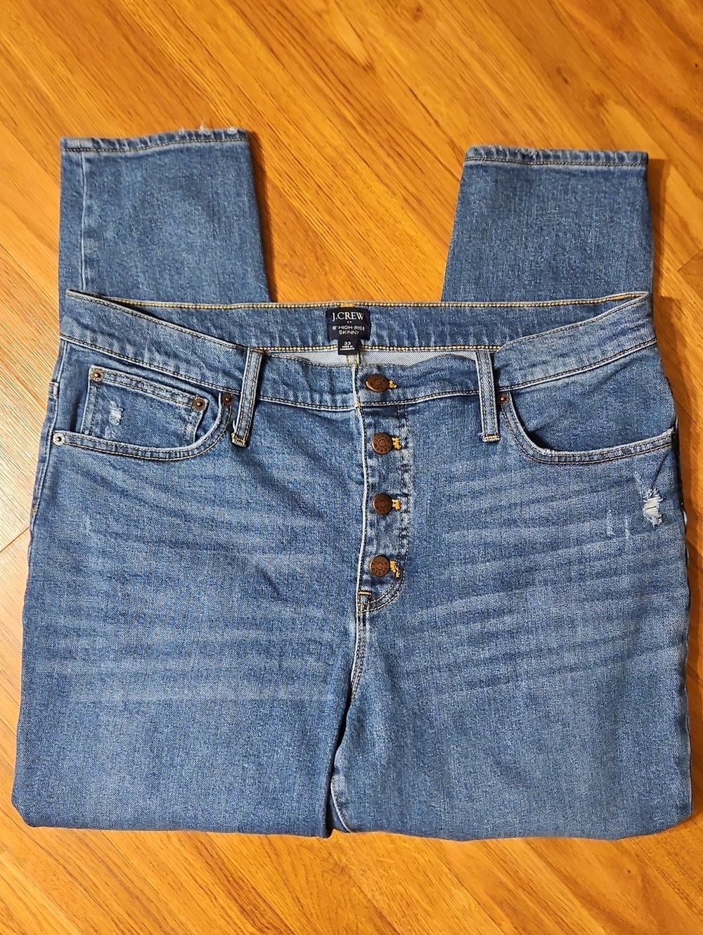 J. Crew Button Fly 20" High Rise Skinny Distressed Jeans Size 33
